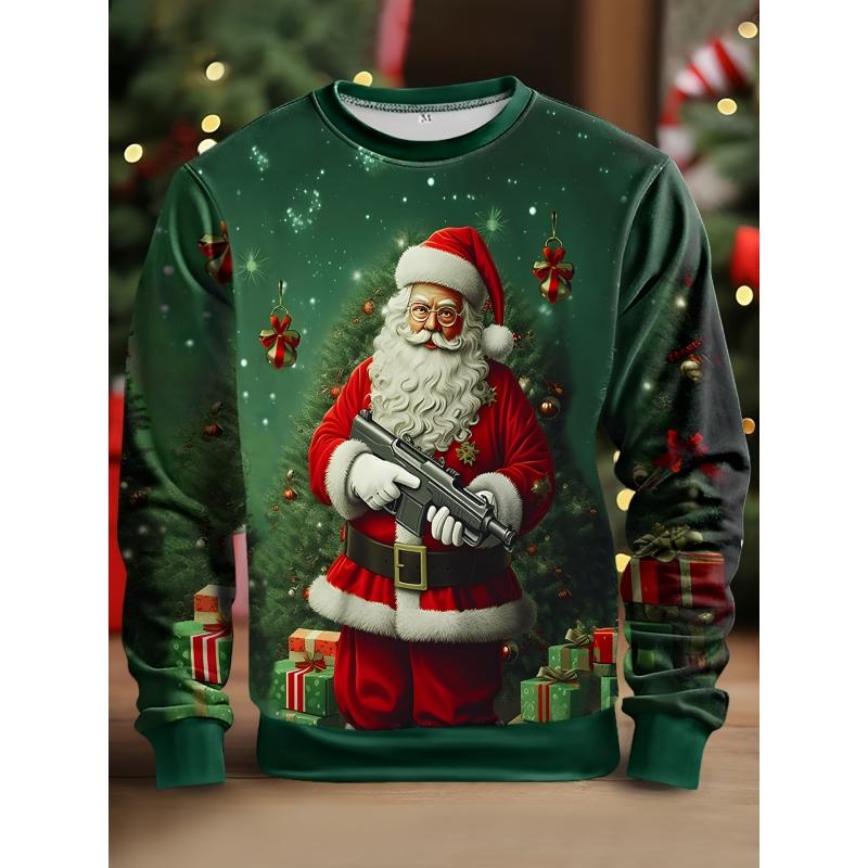 ETST 012 Kersttrui voor heren Pullover Stijlvolle O-hals Hoodies Kerstman Grafische print Lange mouwen Tops Oversized Herenkleding 4XL