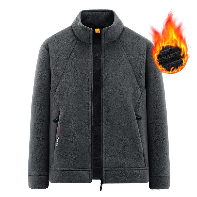 TOM TAN Goods Plus Size Heren Herfst en Winter Fleecejack met Opstaande Kraag en Dikke Fleece Hoogwaardige Fleecejack 5XL grijs