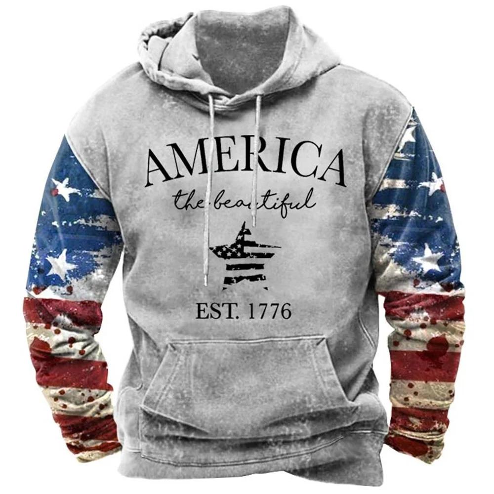 ETST 012 Mode Amerikaanse vlag print hoodies voor mannen Hip Hop trend Harajuku Vintage kleding Lente en herfst Nieuw binnen Sweatshirts Oversized tops 2XL