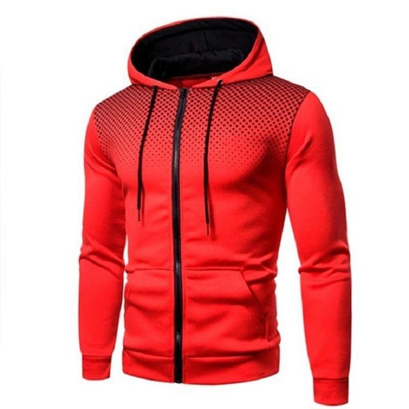 CHIC STUDIO Heren Heren Sweatshirt Hoodie Gevlekte Rits Cardigan Capuchon Sweatshirt Heren Jas Sweatshirt Heren XXL rood