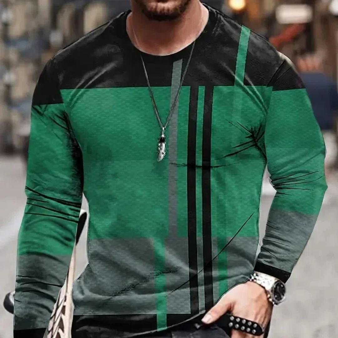Wengy 2 Heren T-shirt met lange mouwen, retro 3D-print, kleurblokprint, vintage nieuwigheid, stijlvolle T-shirts voor de herfst, herenkleding XXL
