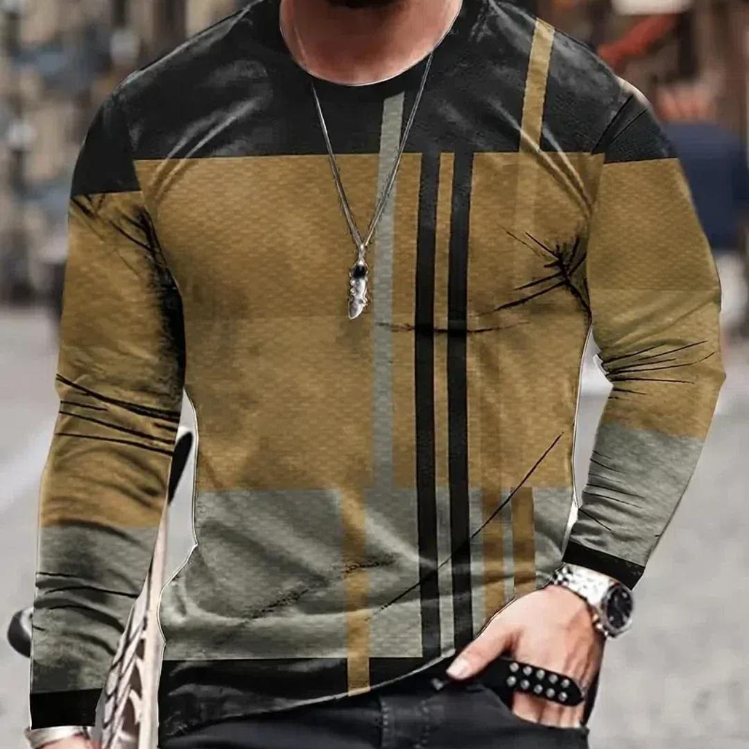 Wengy 2 Heren T-shirt met lange mouwen, retro 3D-print, kleurblokprint, vintage nieuwigheid, stijlvolle T-shirts voor de herfst, herenkleding XXL