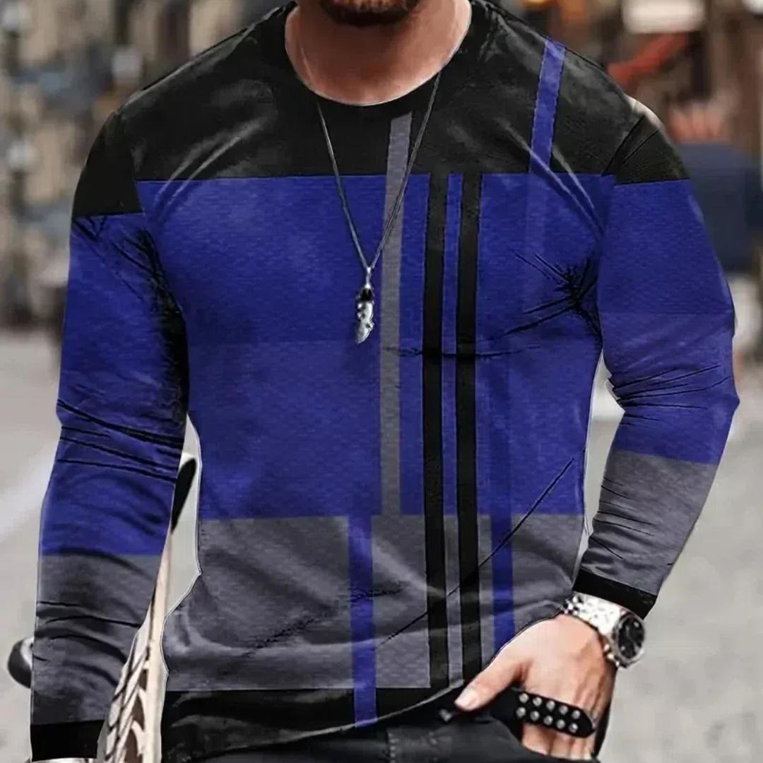 Wengy 2 Heren T-shirt met lange mouwen, retro 3D-print, kleurblokprint, vintage nieuwigheid, stijlvolle T-shirts voor de herfst, herenkleding 4XL