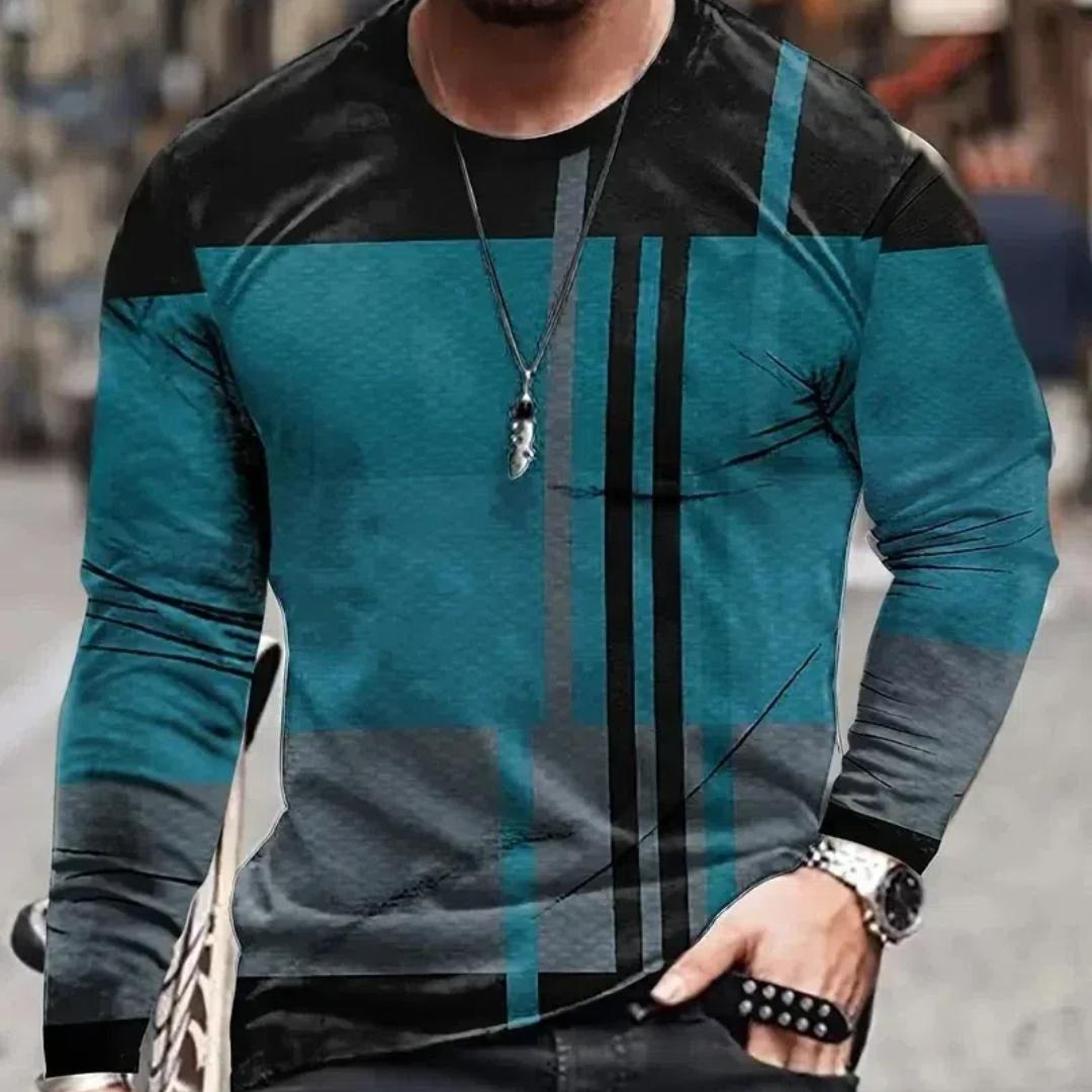 Wengy 2 Heren T-shirt met lange mouwen, retro 3D-print, kleurblokprint, vintage nieuwigheid, stijlvolle T-shirts voor de herfst, herenkleding XL