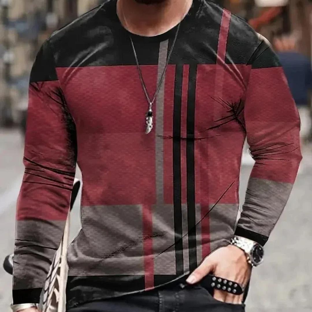 Wengy 2 Heren T-shirt met lange mouwen, retro 3D-print, kleurblokprint, vintage nieuwigheid, stijlvolle T-shirts voor de herfst, herenkleding 4XL