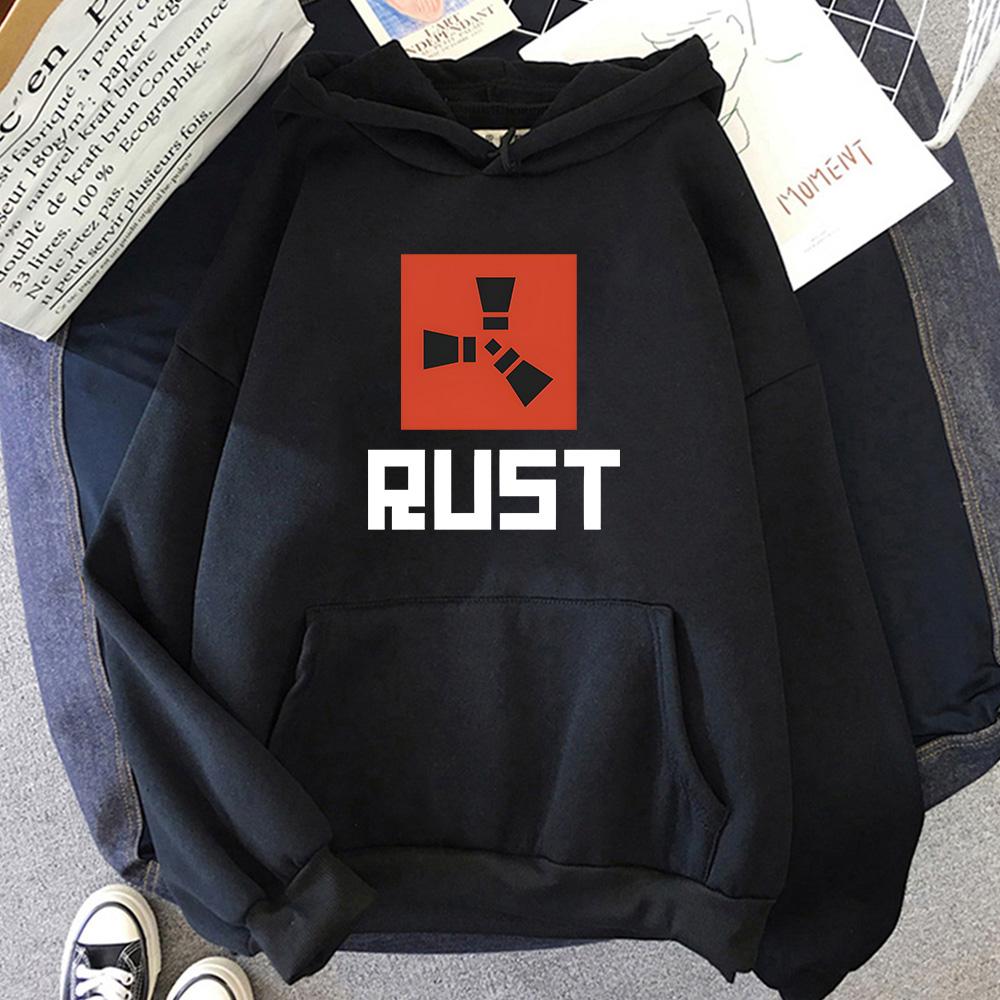 Trendy discount Game RUST Print Hoodie Losse Streetwear Heren Pullovers Oversized Kleding Winter Sweatshirts Fleece Lange Mouw Sudaderas XXL zwart