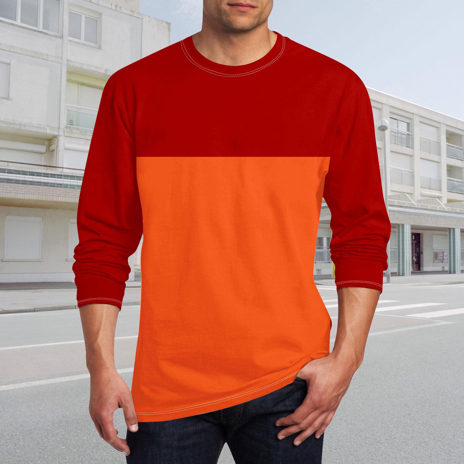 Ximalaya Heren T-shirt O-hals Kleding Kleding Buiten Lange Mouw Print Modeontwerper Vintage XXL rood