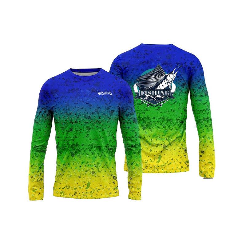 ETST 007 Herenvissersshirt met print, visserskleding, lange mouwen, vissersshirt - ademend, UV-bescherming, buitensporten, ronde hals, tops 6XL M