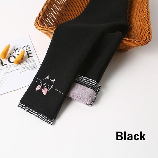 Onez Winter dikke schattige kat warme broek Koreaanse leggings met fleece plus fluwelen broek voor meisjes kinderleggings broeken 100 zwart