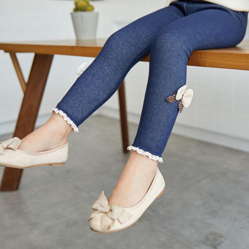 MAITA Clothscenery Meisjesbroeken Dikke warme winter lente Jean Bow Bottom-legging Kinderbroeken Kinderbroeken 90 donkerblauwe kleur