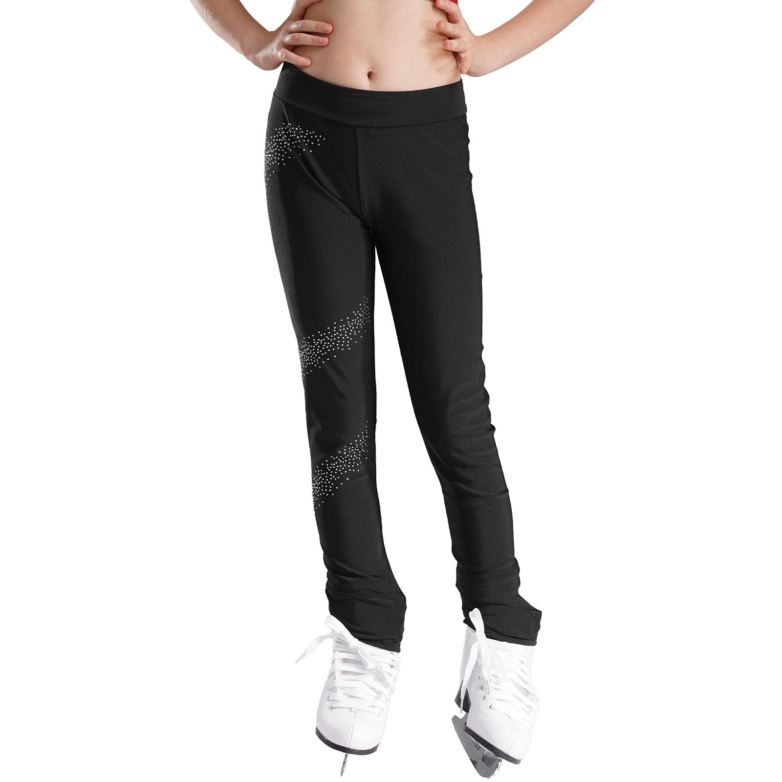 Fldy Unisex kunstschaatsen steentjes decor broek schaatsen legging oefen trainingskleding 5-6 Years zwart
