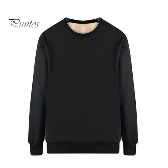 DILLER Winter Heren Sweatshirt Verdikt Pluche Houd Warm O Hals Lange Mouwen Elastische Manchet Plus Size Effen Kleur Onderkant Top Dagelijkse Draagkleding L zwart