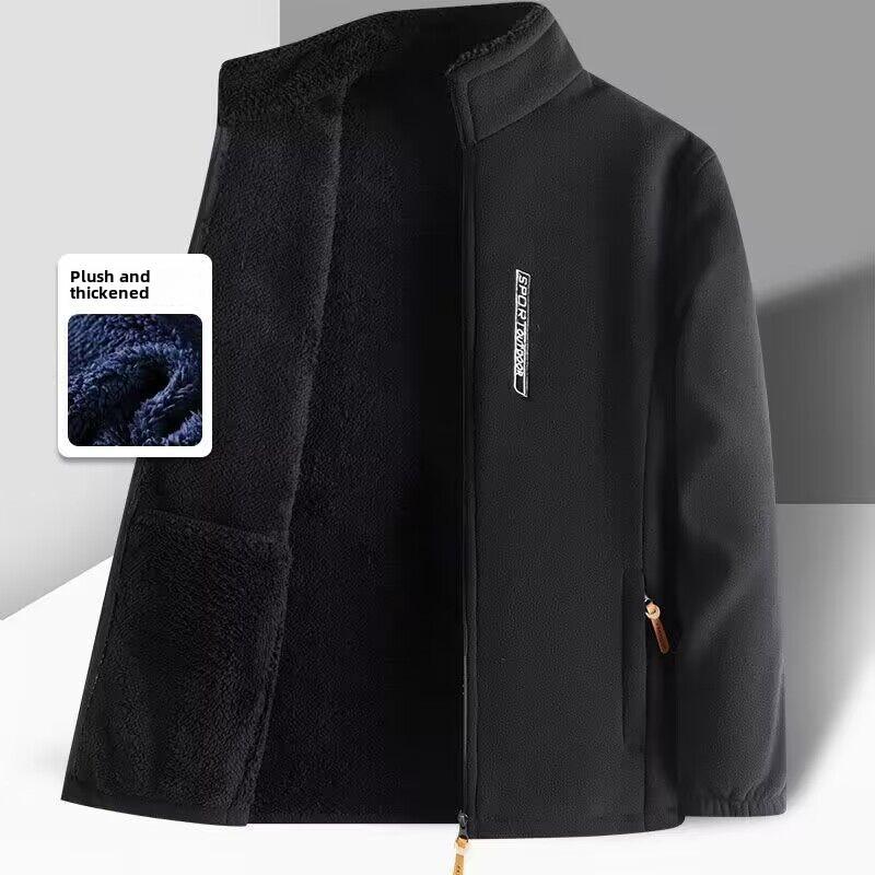 DSorothy Outdoor Plus Fluwelen Dikke Trui Heren Warme Kleding Herfst en Winter Jas Losse Grote Maat Polar Fleece Casual Cardigan Jas 5XL zwart