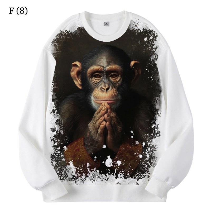 HerSight Ronde hals Gorilla Monkey patroon Hoodie Heren 3D Digitaal Bedrukt Lange mouwen Trui Casual Sportkleding Sweatshirt Kleding 6XL