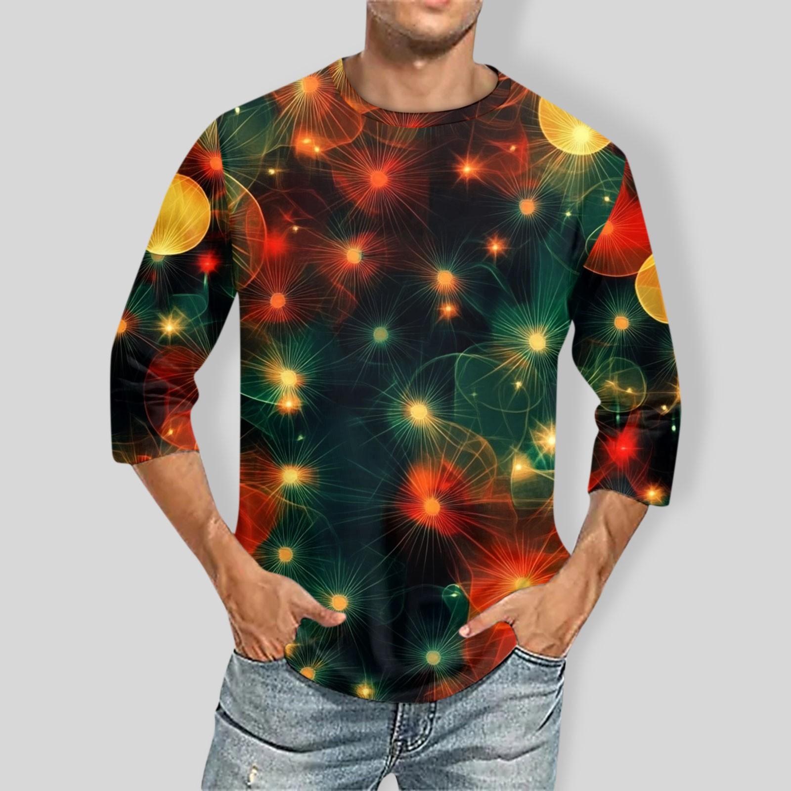 Ximalaya Men's Christmas print Round Neck Three Quarter Sleeve Top T-shirt L groen