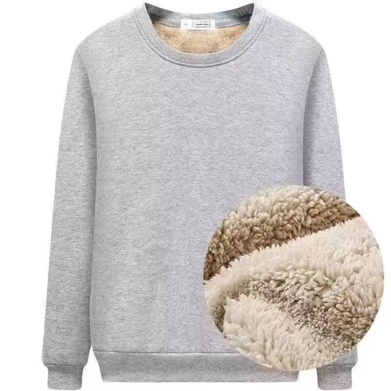 Dara Winter Heren Fleece Sweatshirts Houd Warm Ondergoed Casual Effen Kleur Trui Lamswol O-hals Verdikt Thermisch Ondergoed Tops 5XL grijs