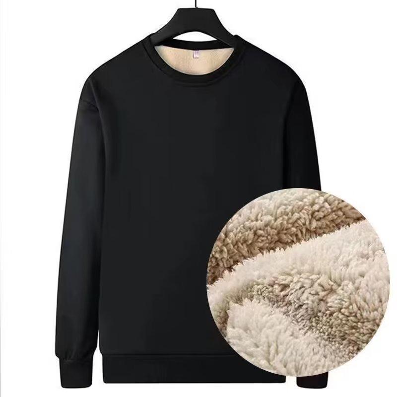 Dara Winter Heren Fleece Sweatshirts Houd Warm Ondergoed Casual Effen Kleur Trui Lamswol O-hals Verdikt Thermisch Ondergoed Tops L zwart