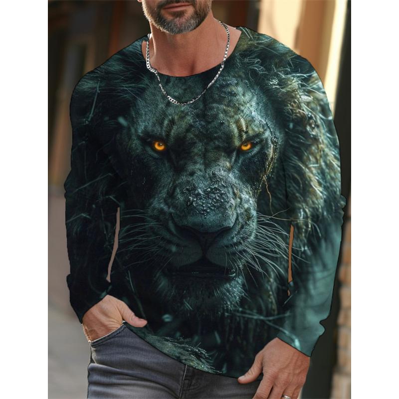 ETST 009 The Lion Graphic Heren T-shirt met lange mouwen voor herenkleding Casual Heren Top Tees Mode Dier 3D Volledige bedrukking Streetwear 2XL