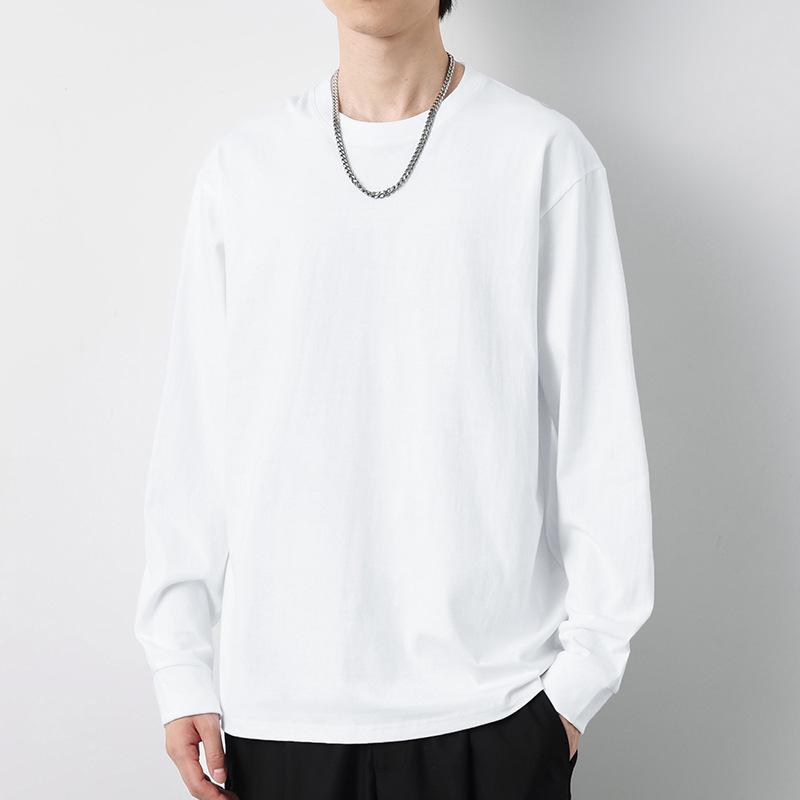 PulseTrade Heren T-shirt met lange mouwen en extra zwaar gewicht van 260 g puur katoen in effen wit voor herfst en winter XL