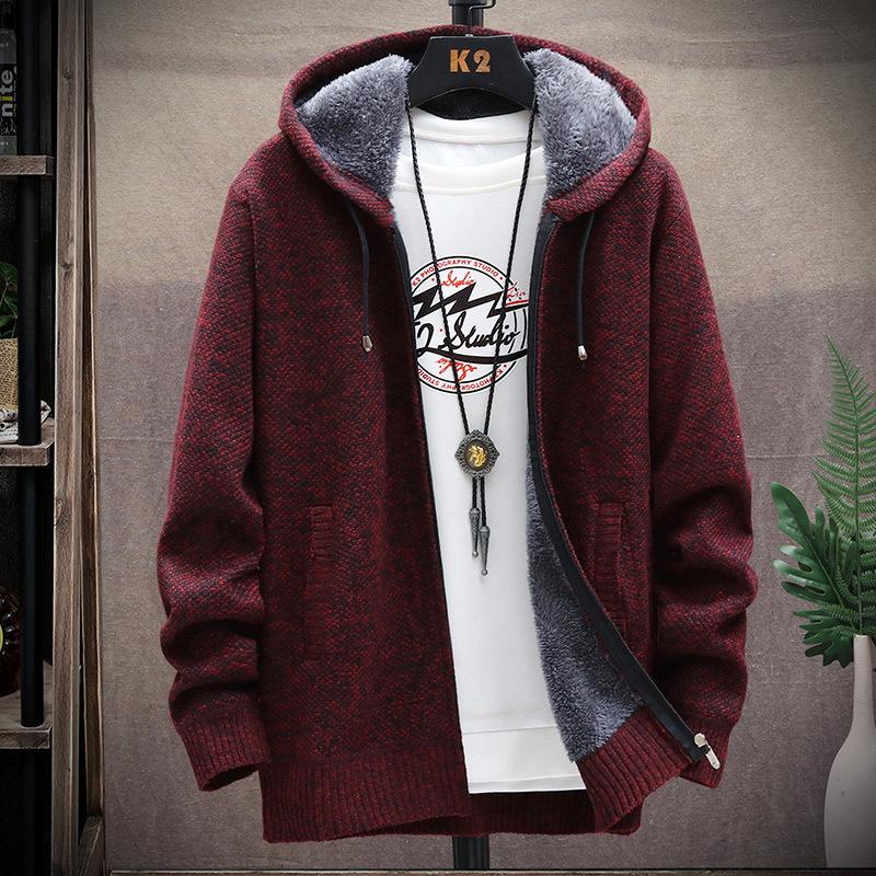 JOHO - CarGear Herfst en winter pluche verdikte grote trui jas capuchon vest heren gebreide jas met rits XXXL