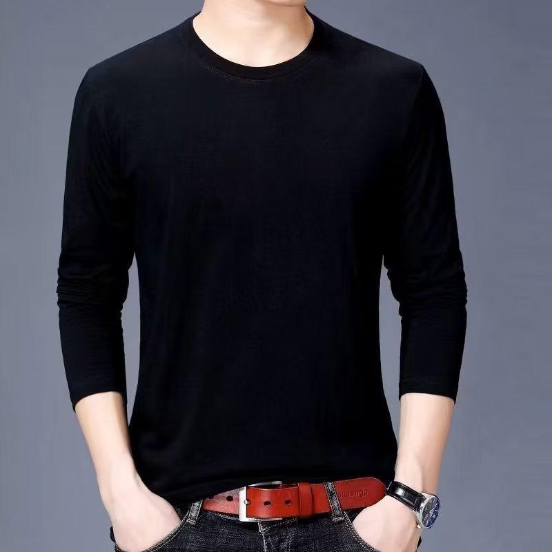 VantaGoods Heren Slim Fit Effen Kleur Lange Mouw Ronde Hals T-shirt - Herfst Koreaanse Stijl 4XL zwart