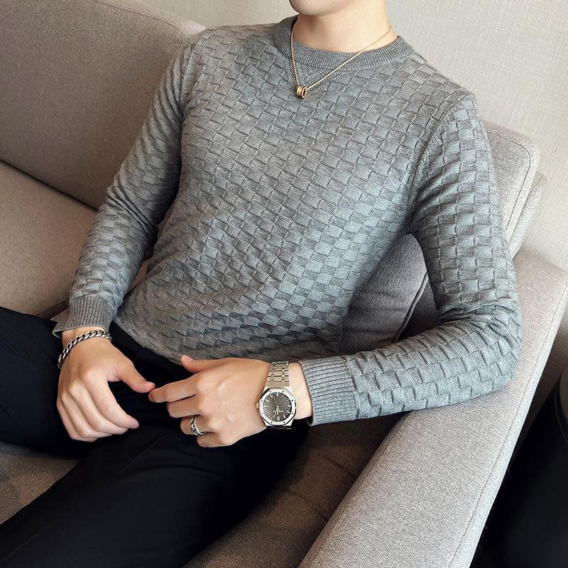 VantaGoods Heren herfst/winter jacquard gebreide trui, casual stretch pasvorm met Koreaanse ronde hals 3XL