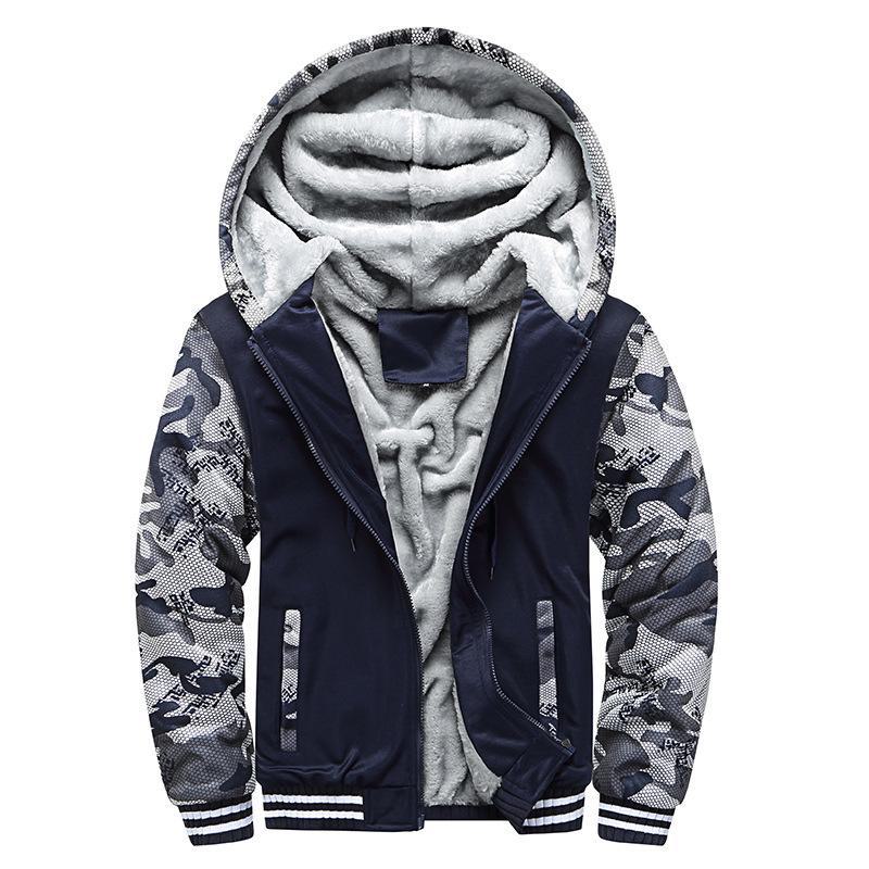 Top Men Wardrobe Heren Europese grote camouflage patchwork hoodie met capuchon - herfst/winter dikke fluwelen jas M marineblauwe kleur