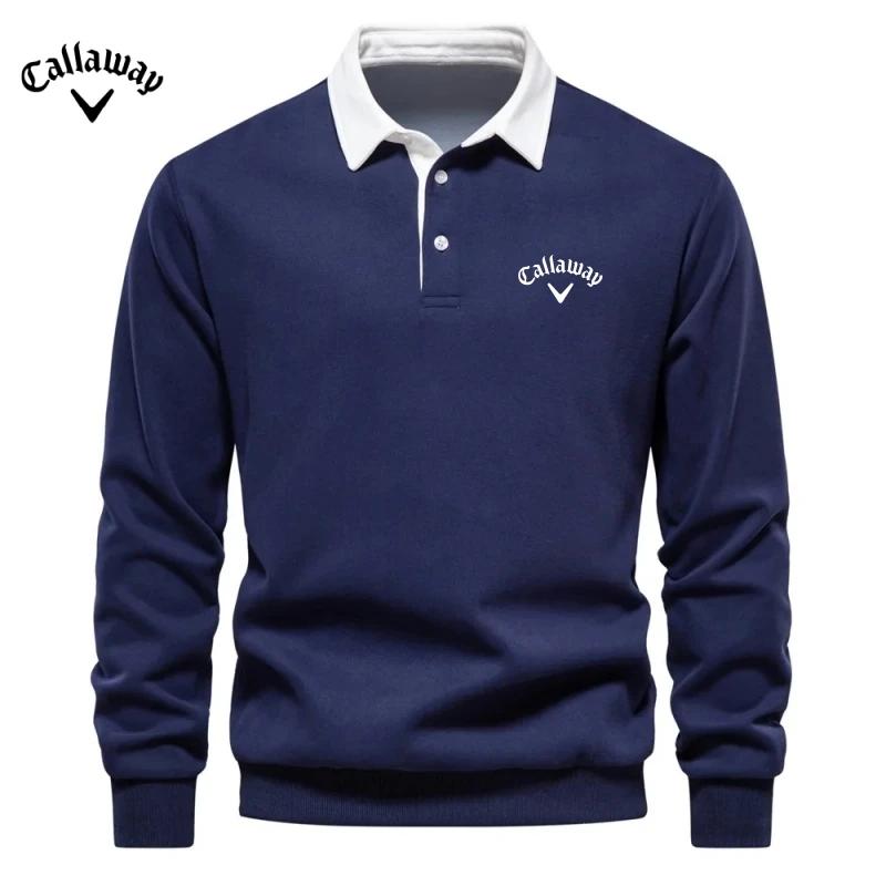 Callaway Heren Poloshirt met Lange Mouwen en Borduurwerk van Zuiver Katoen voor Lente en Herfst, Nieuwe Modieuze en Casual Multifunctionele Top S