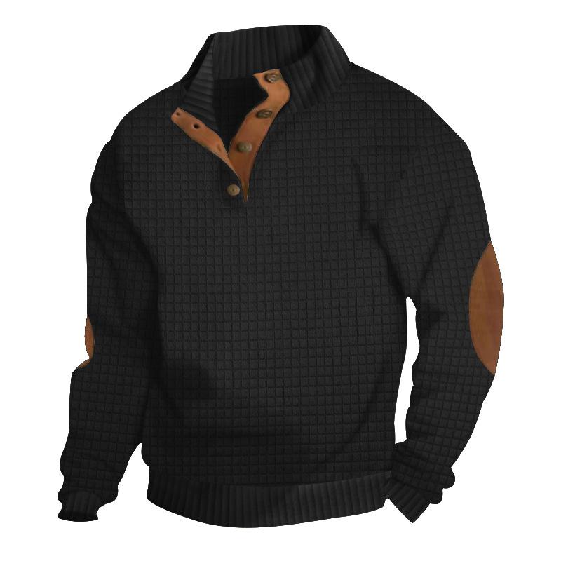 Fashion human Mode Heren Outdoor Casual Staande Kraag Lange Mouw Sweatshirt Klein Vierkant Jasje Heren Top XXXL zwart