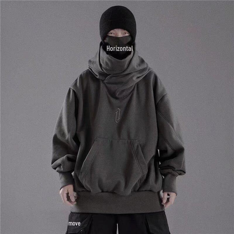 VantaGoods Heren Retro Hooded High-Collar Sweatshirt - Lente/Herfst, Losse pasvorm, High-Street Hip Hop Jack (Stijl 833) 3XL grijze kleur