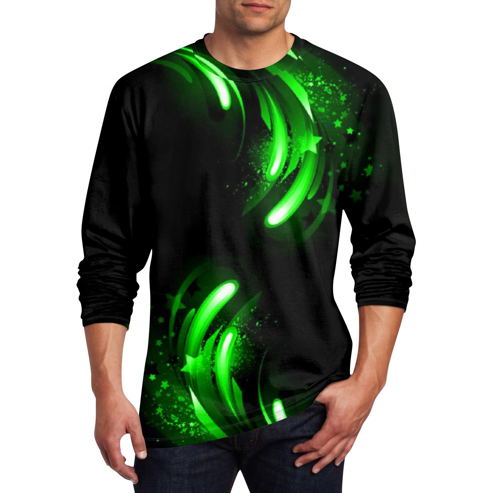 Wahaha123 Heren T-shirt O-hals Kleding Kleding Buiten Lange Mouw Print Modeontwerper Vintage XXXL groen
