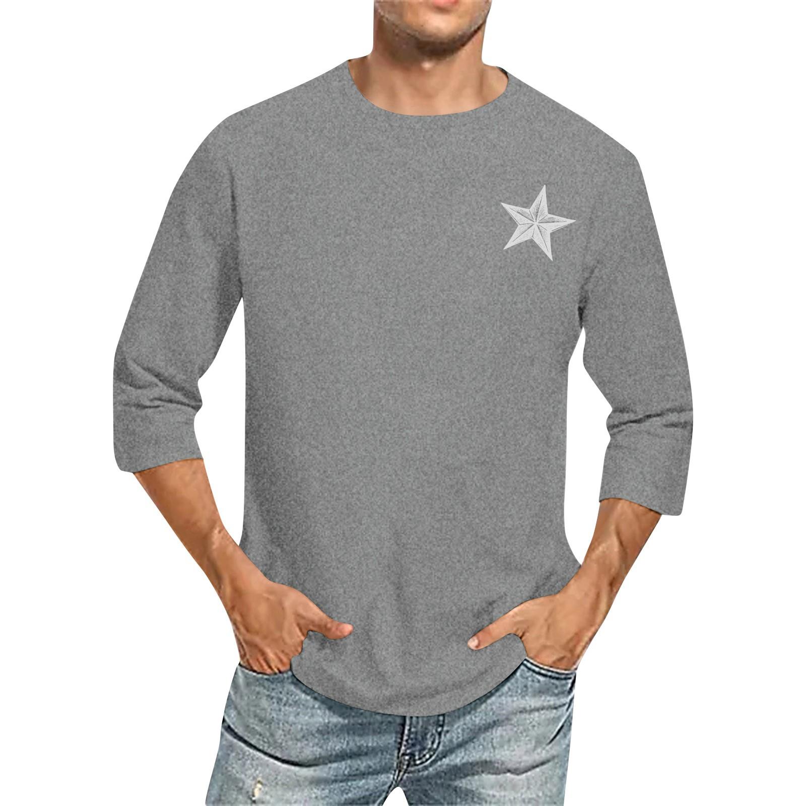 Choose one Men's casual and fashionable printed collar three-quarter sleeve top T-shirt L