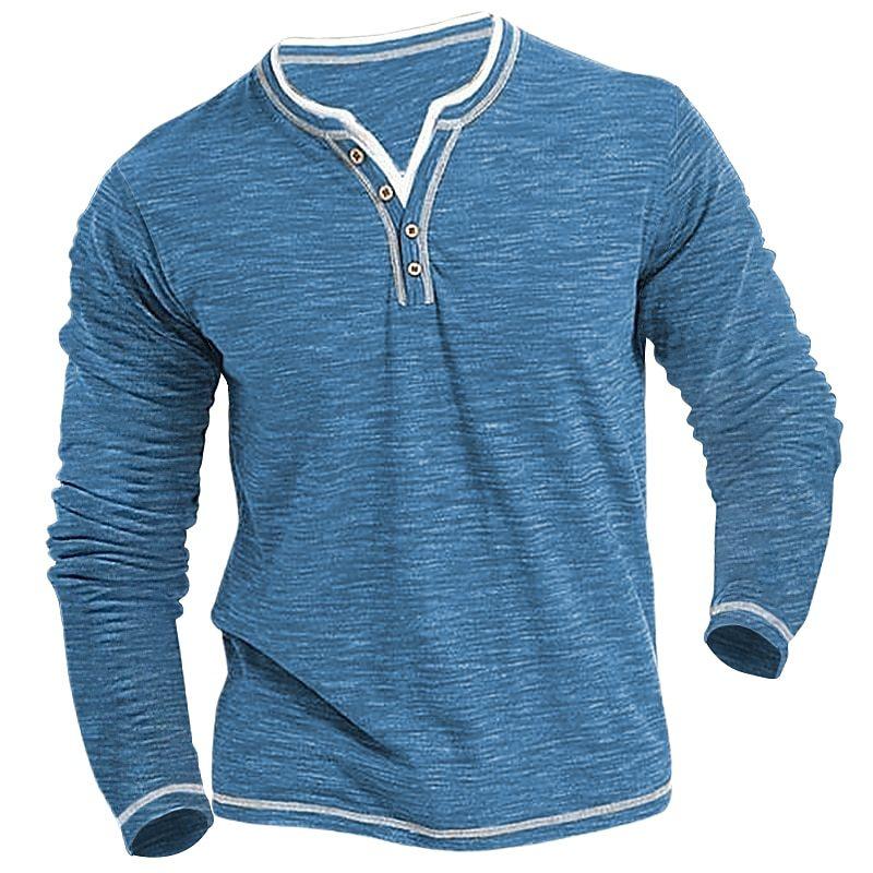 King Billion Katoenen kleine V-hals T-shirts Heren Casual T-shirt Herfst Winter Lange mouwen Comfortabel Zacht Stretch Henley Shirt Heren Pullover S beige