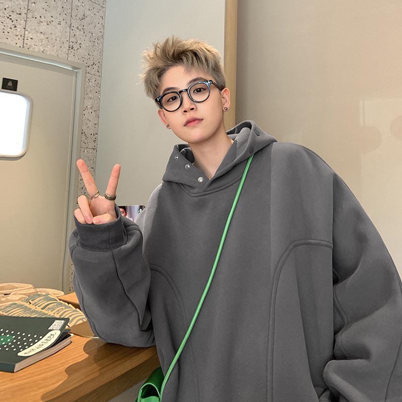 VantaGoods Heren Hip-Hop Capuchonjack: Trendy, lichtgewicht sweatshirt met knopen voor de lente en herfst. L grijze kleur