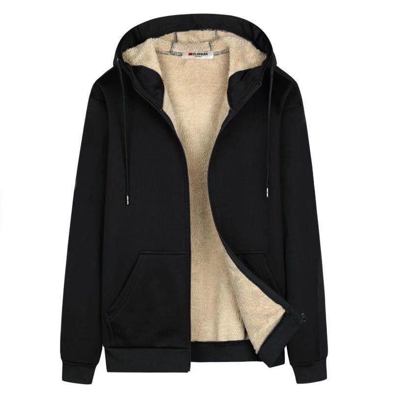 VantaGoods Herenvest met capuchon van zwaar lamsleer - gevoerd met fluweel, dik, effen kleur, herfst/wintertrui 4XL