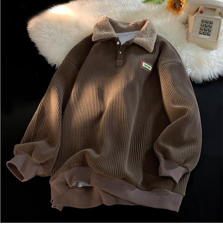 VantaGoods Heren Corduroy Polo Sweatshirt met Lamswol Voering - Herfst/Winter Hong Kong Stijl 2XL