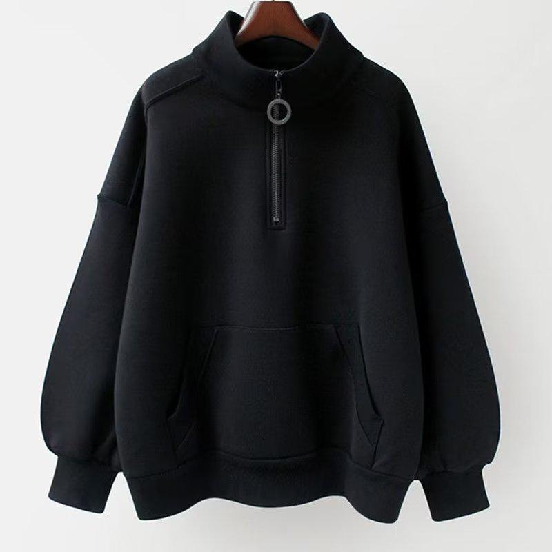 VantaGoods Trendy effenkleurig sweatshirt met rits en halfhoge col voor heren, met fluweel, lange mouwen, 2024. 2XL zwart