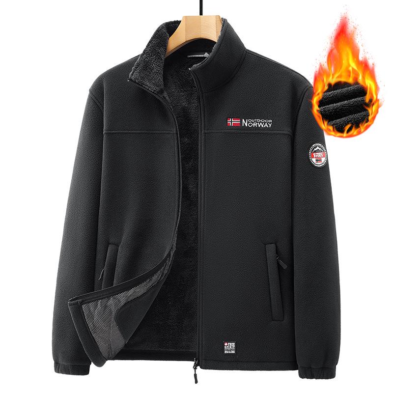 VantaGoods Heren koudbestendige Polar Fleece opstaande kraag jas - grote maat L zwart