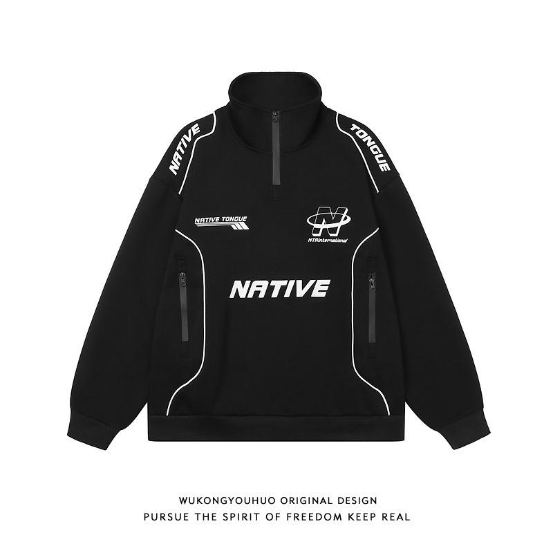 VantaGoods Unisex Retro Half-Zip Colorblock Racing Sweatshirt - Lente/Herfst Mode Motorjack L zwart