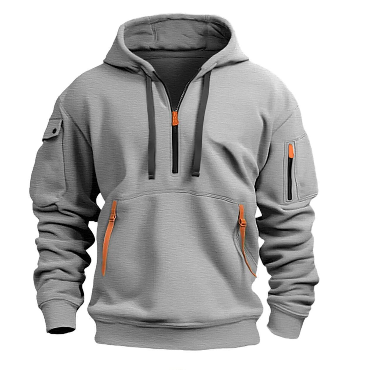 NB Fashion Hoodie voor heren Hoodies met kwartrits Capuchon Effen zak Sport- en outdoor-streetwear Cool Casual Lente- en herfstkleding Hoodies Sweatshirts Herenjassen XXXXXL lichtgrijze kleur