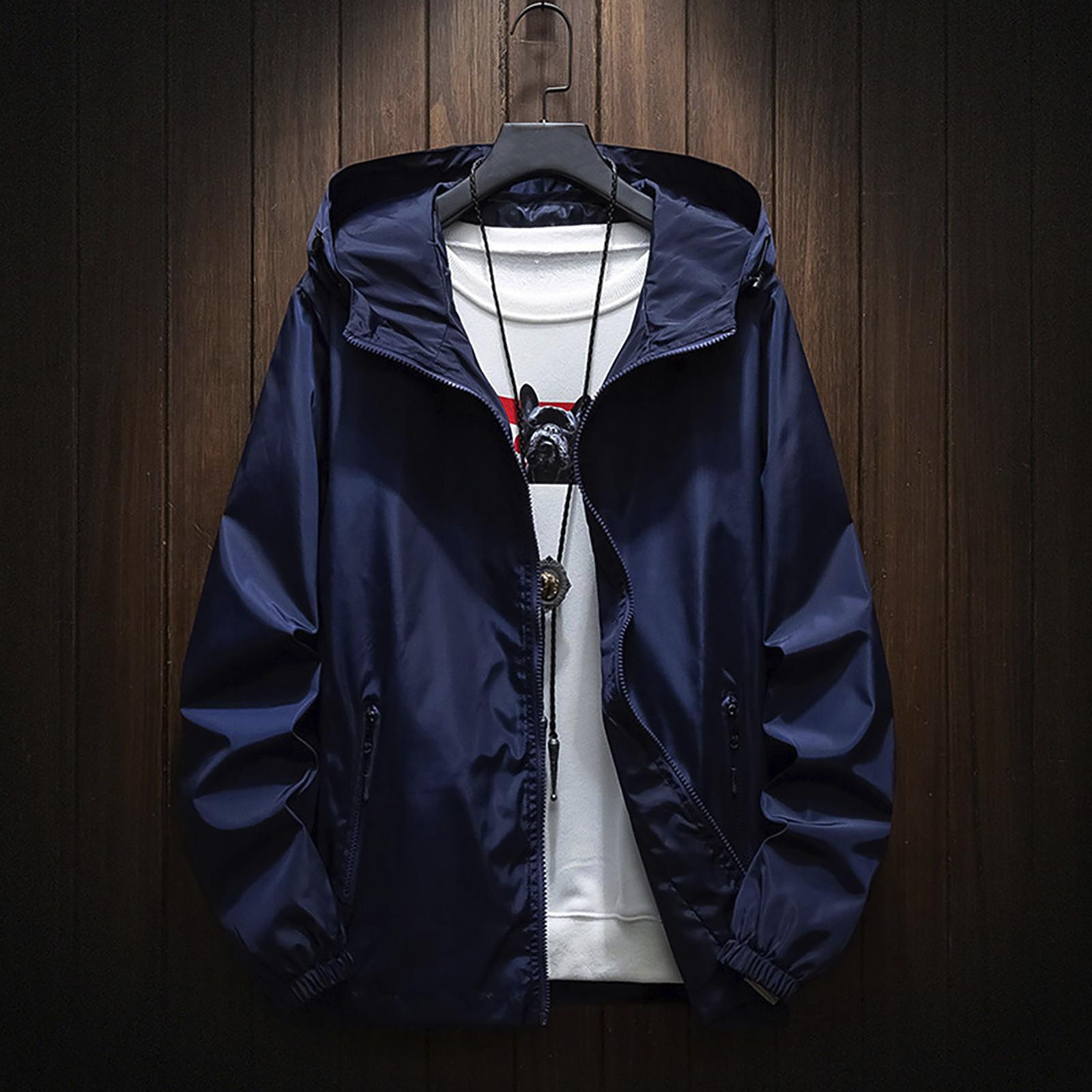 OFFICE-MALL Heren herfst winter casual kleur grote maat hoodie rits buitensportjas L donkerblauwe kleur