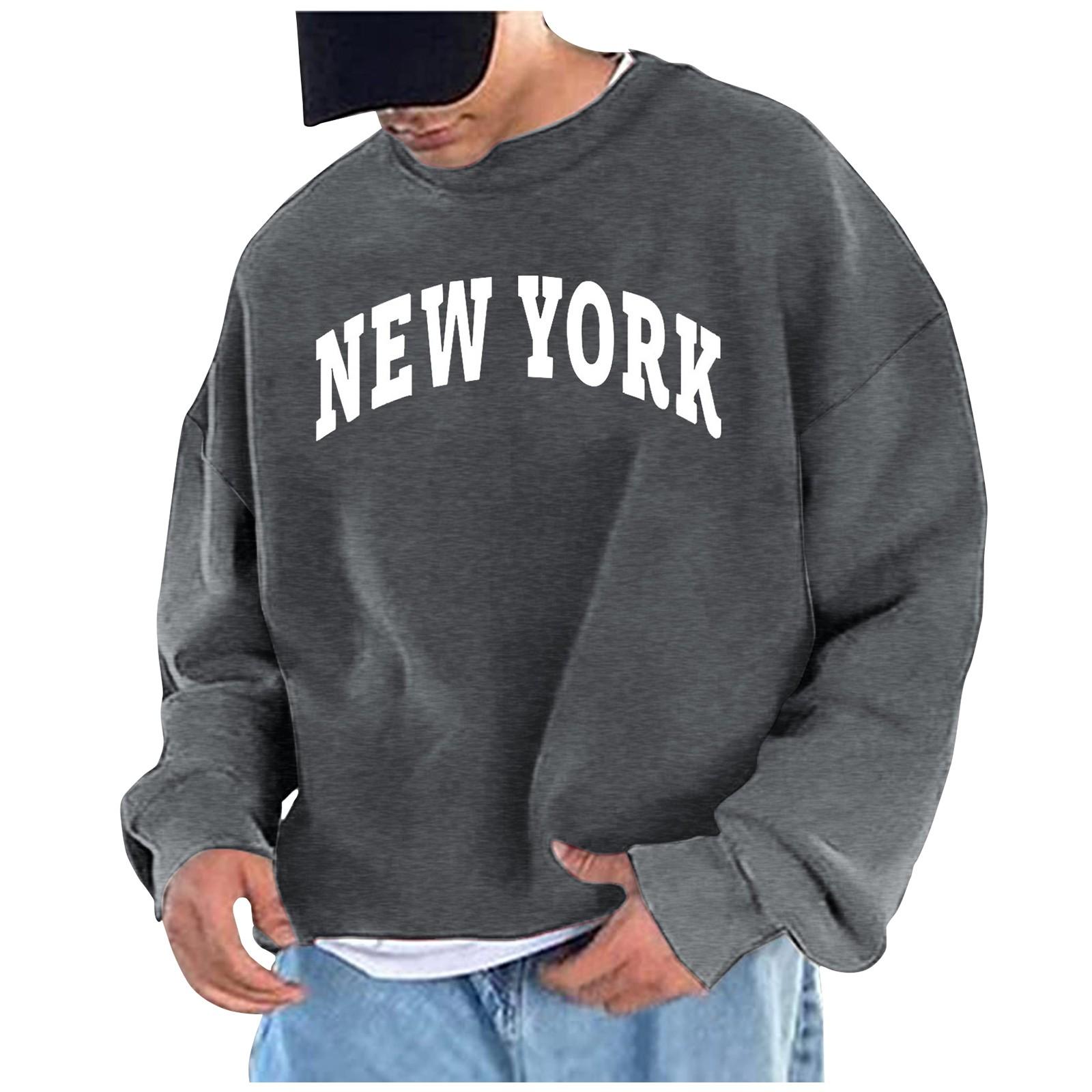 ElongPaoXiao Heren effen kleur letter bedrukt losse schoudermouwen ronde hals hoodies heren casual sporthoodies XXXL
