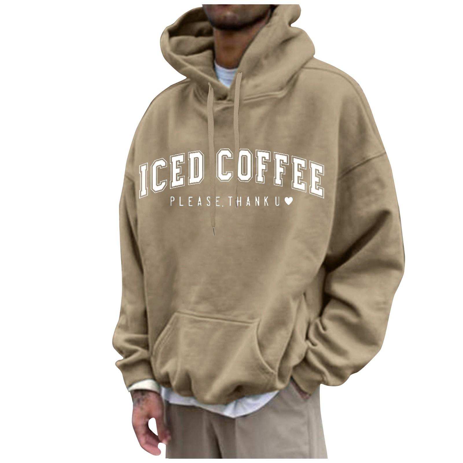 Wahaha123 Los bedrukt sweatshirt met capuchon voor heren Casual mode-sportsweatshirt voor heren XL kameel