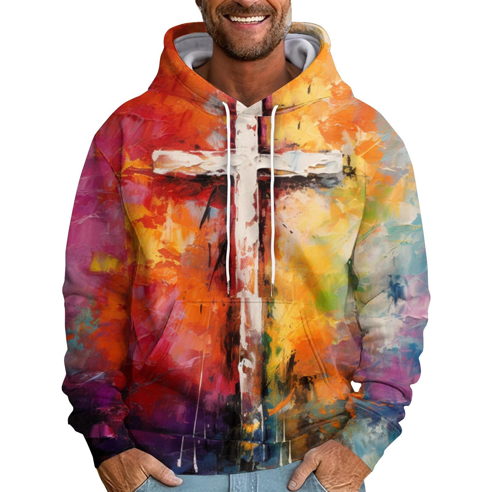Wahaha123 Los bedrukt sweatshirt met capuchon voor heren Casual mode-sportsweatshirt voor heren XXL oranje