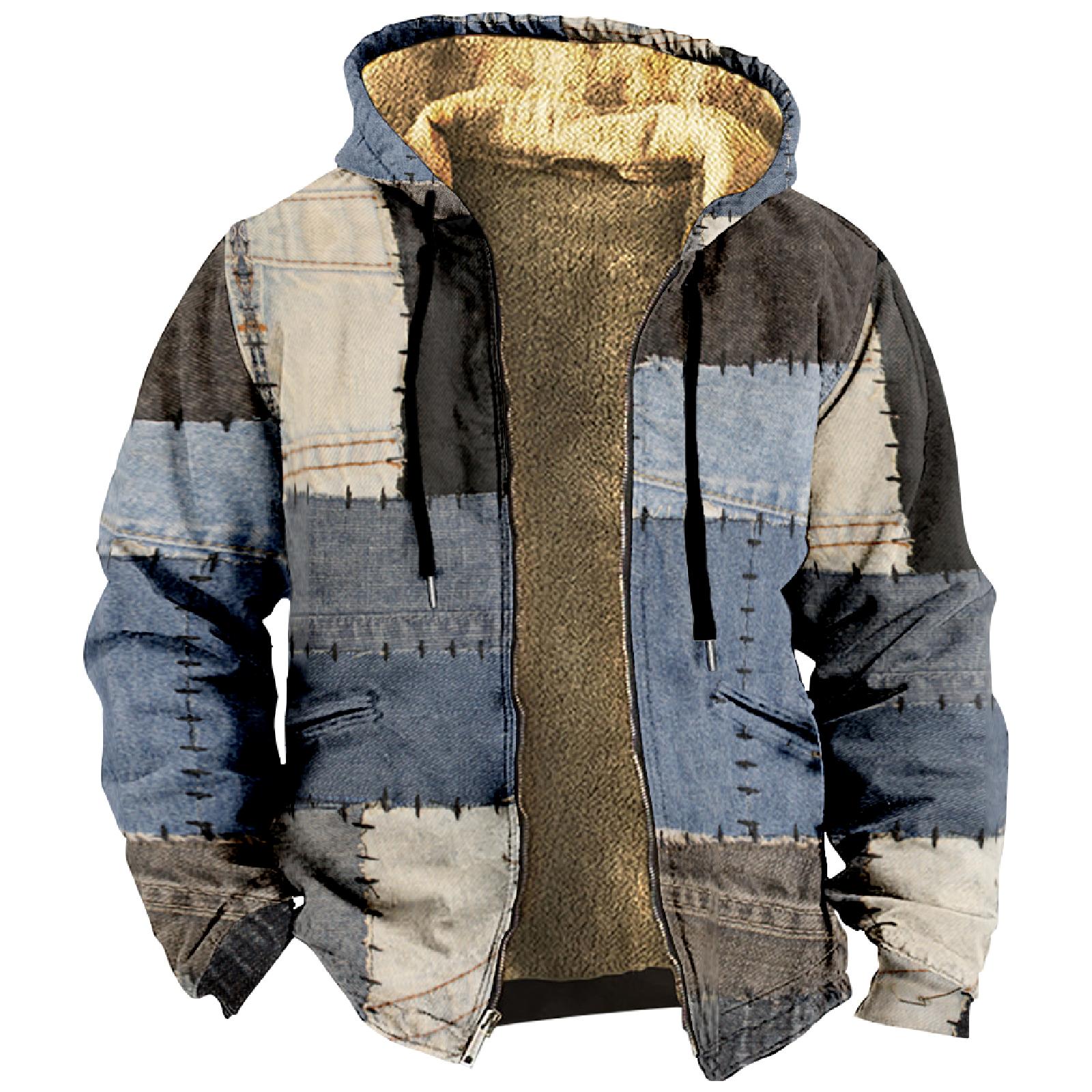 Zhengfuzhihai Heren Winter Bedrukt Fleece Jack Vest Ritsjack XL сyaan
