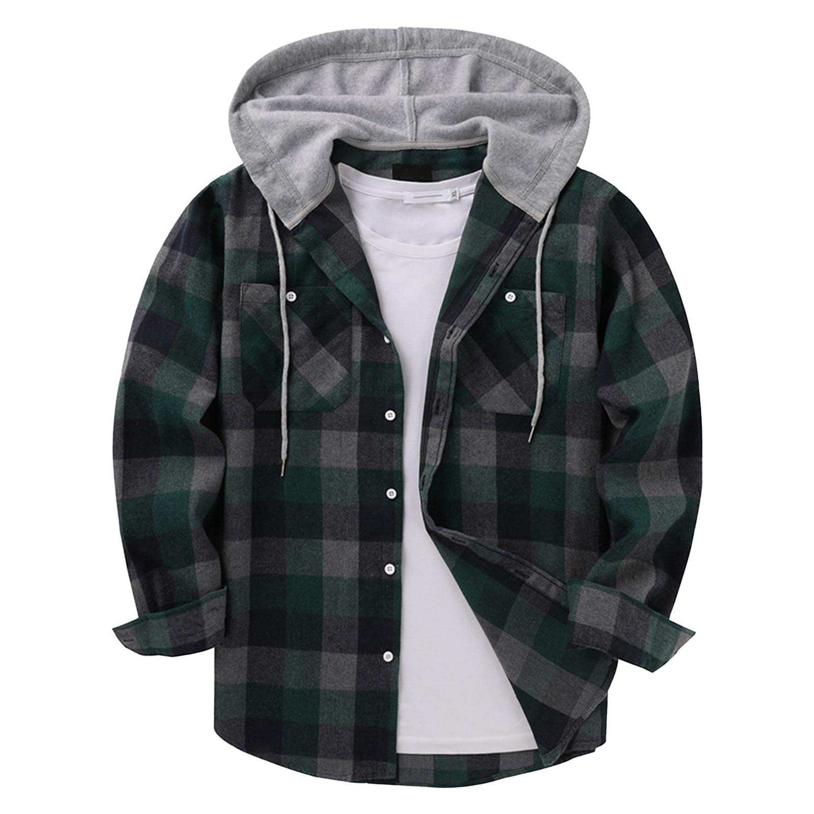 Timoduizhang Heren geruit overhemd met capuchon en knoopsweater Casual mode-sweatshirt voor heren XL