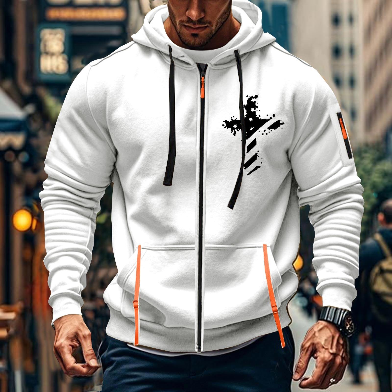 Timoduizhang Heren Sport Casual Hoodie Hoodie Cardigan Rits Multi-pocket Hoodie Jas XL wit