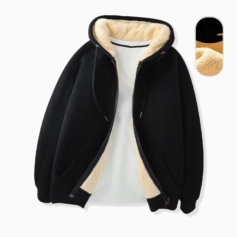 Ladie KAKA Heren Fleecejack met capuchon Winter Verdikte ritssluiting Warme hoodie Casual rits Effen sweatshirtjas voor de herfst Winter XXXXL