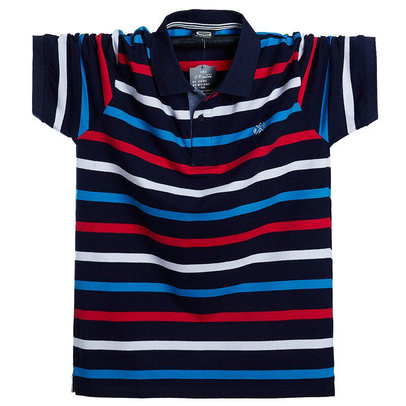 Cpcoepax Heren poloshirt met korte mouwen, zomerstreep, katoen, zakelijk casual mannelijk poloshirt, reverskraag, M-6XL XL rood