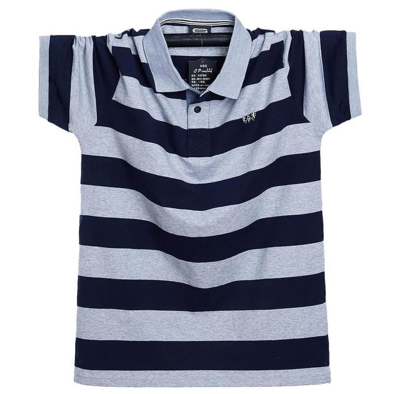 Cpcoepax Heren poloshirt met korte mouwen, zomerstreep, katoen, zakelijk casual mannelijk poloshirt, reverskraag, M-6XL XL grijs